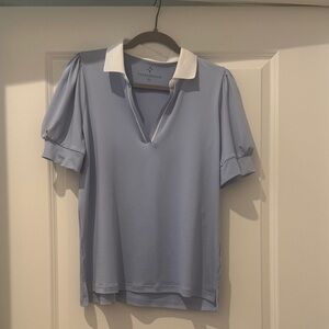 Tuckernuck Women's Light Blue polo with White Collar - golf/tennis polo.